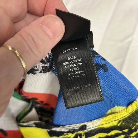 Ali Miles Tunic Top XL Multi Color Retro Geometric Loud Art To Wear Semi Sheer - Picture 9 of 10